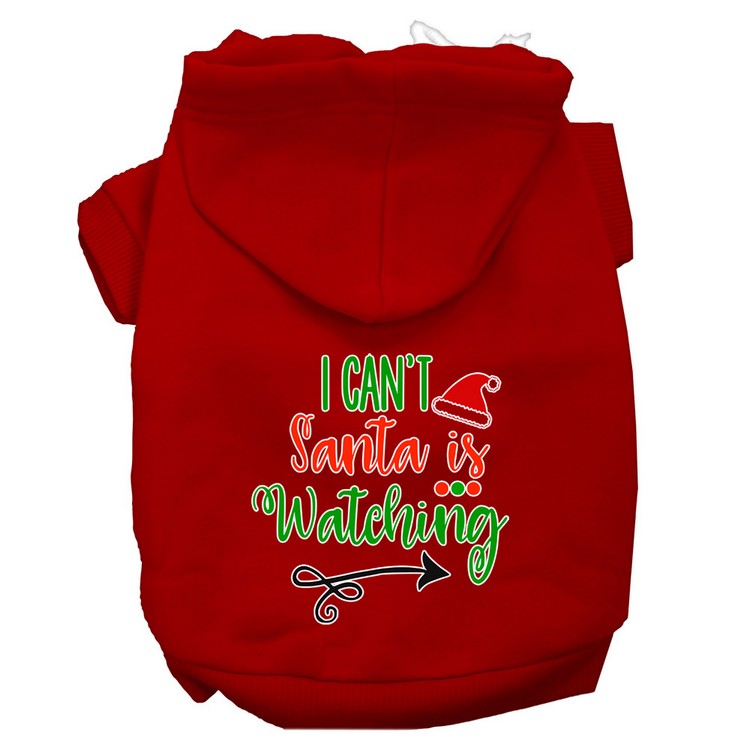 I Can't, Santa is Watching Screen Print Dog Hoodie Red M